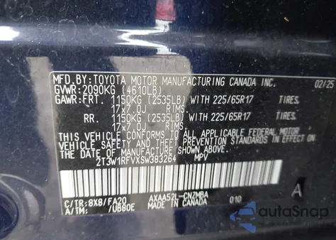 2025 Toyota Rav4 Xle from USA, damaged, VIN 2T3W1RFVXSW383264